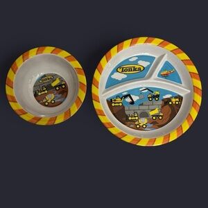 Vintage Y2K Tonka Construction Kids Melamine Divided Plate & Bowl Set